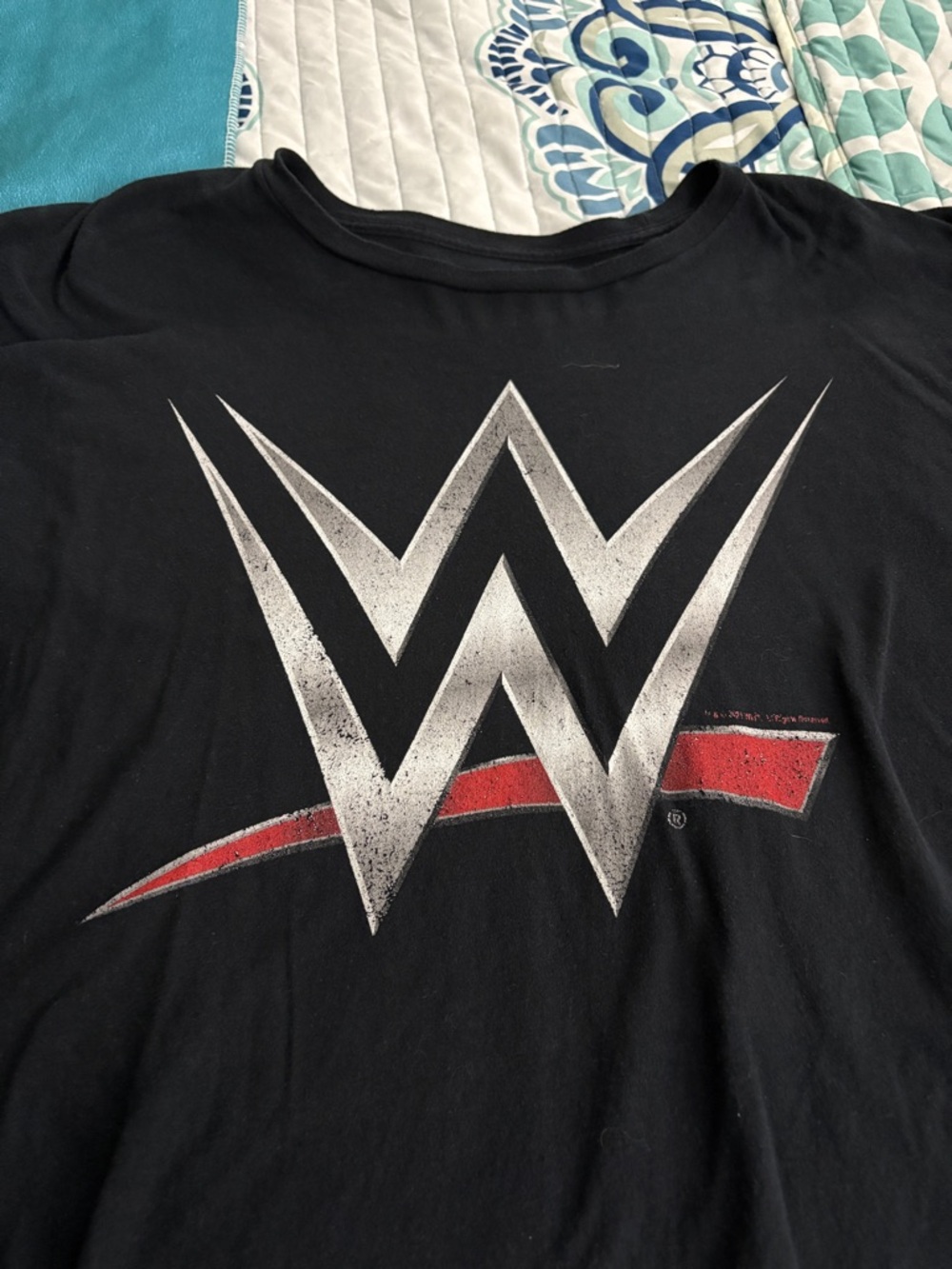 WWE Black Tee with White Chest Print